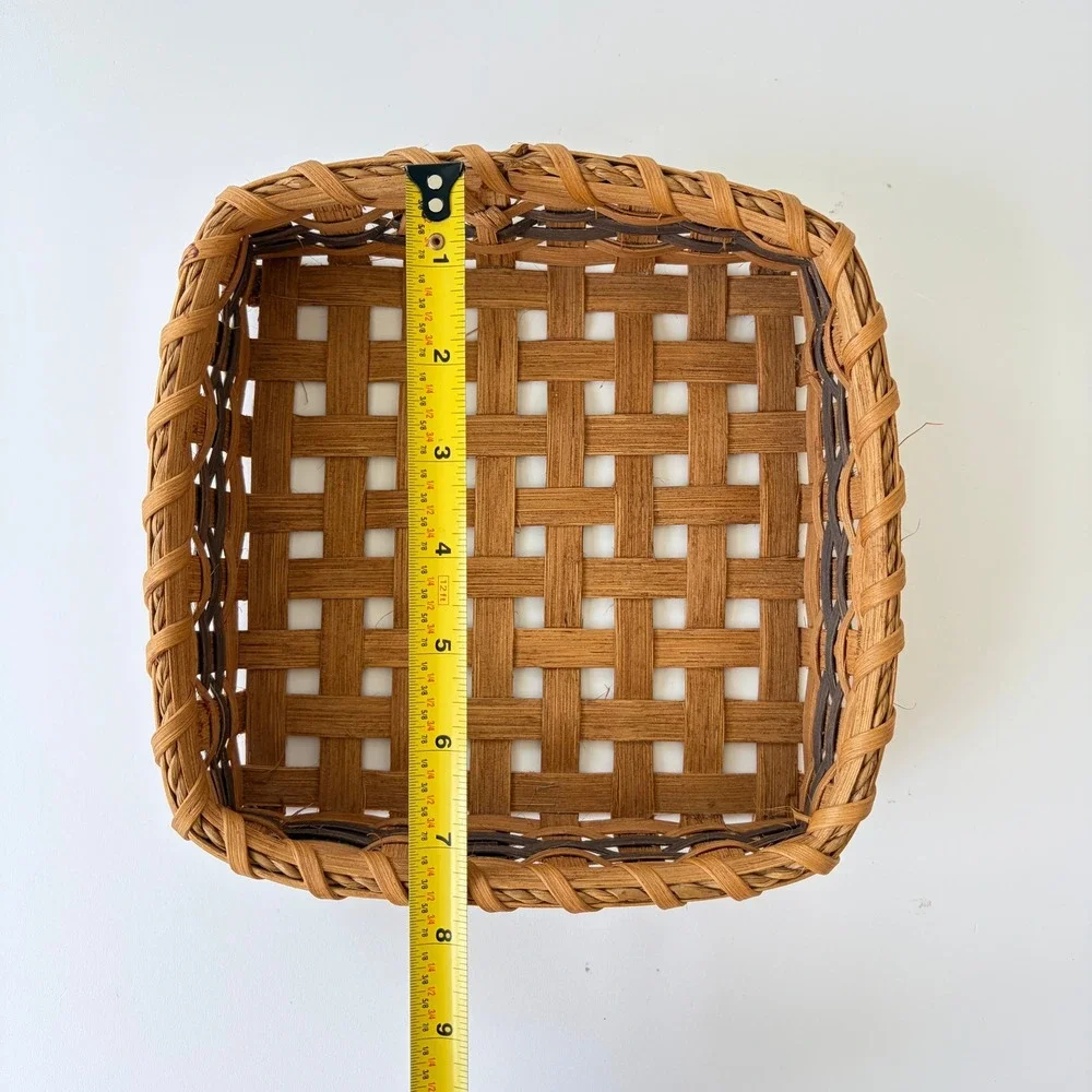 Handwoven Square Splint Basket Two Tone Brown Storage Tray 7.5in